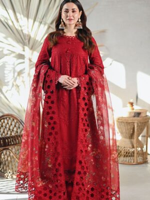 Elegant Embroidered Lawn Suit with Organza Dupatta