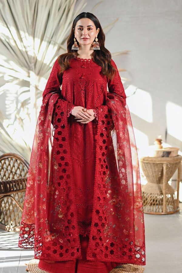 Elegant Embroidered Lawn Suit with Organza Dupatta