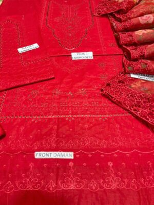 Elegant Embroidered Lawn Suit with Organza Dupatta