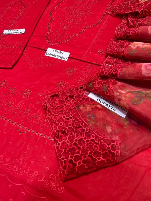 Elegant Embroidered Lawn Suit with Organza Dupatta