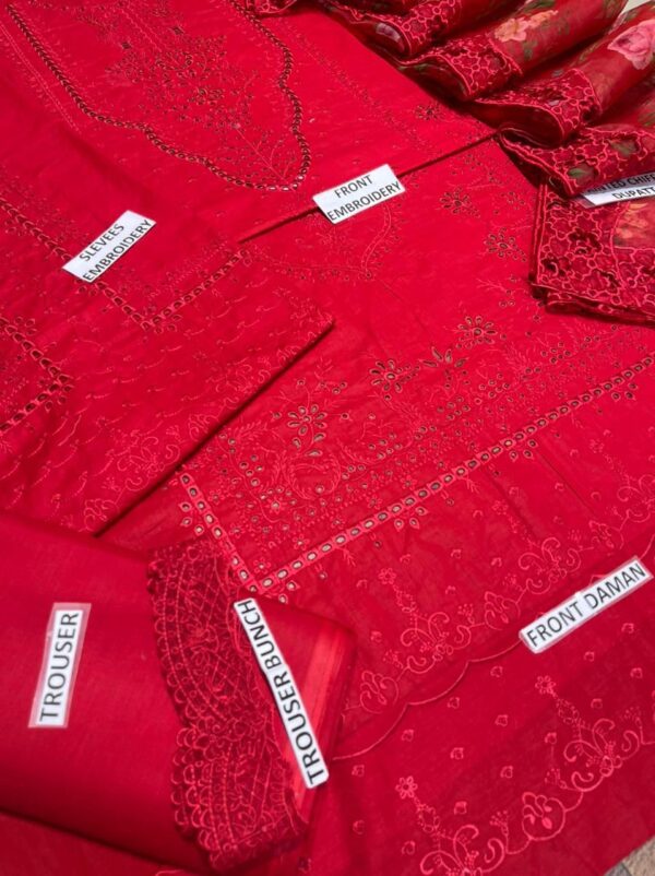 Elegant Embroidered Lawn Suit with Organza Dupatta