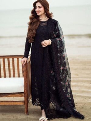 Premium Embroidered Lawn Suit With Organza Dupatta