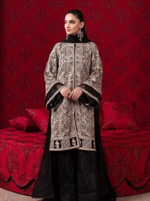 Luxury Semi Pure Chiffon Embroidered Suit With Organza Details