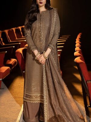 Luxury Semi Pure Chiffon Embroidered Suit With Hand Embellished Neck