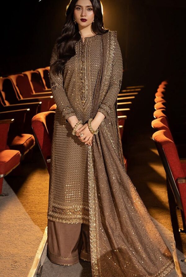Luxury Semi Pure Chiffon Embroidered Suit With Hand Embellished Neck