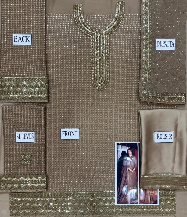 Luxury Semi Pure Chiffon Embroidered Suit With Hand Embellished Neck