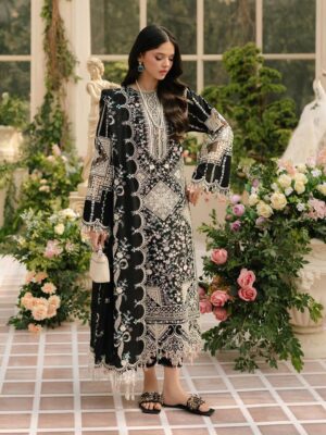 Midnight Elegance – Heavy Embroidered Lawn suit with Cutwork Chiffon Dupatta