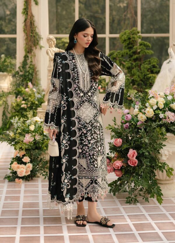 Midnight Elegance – Heavy Embroidered Lawn suit with Cutwork Chiffon Dupatta