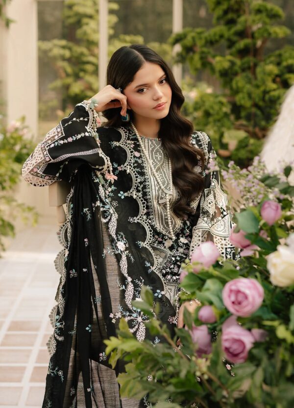 Midnight Elegance – Heavy Embroidered Lawn suit with Cutwork Chiffon Dupatta