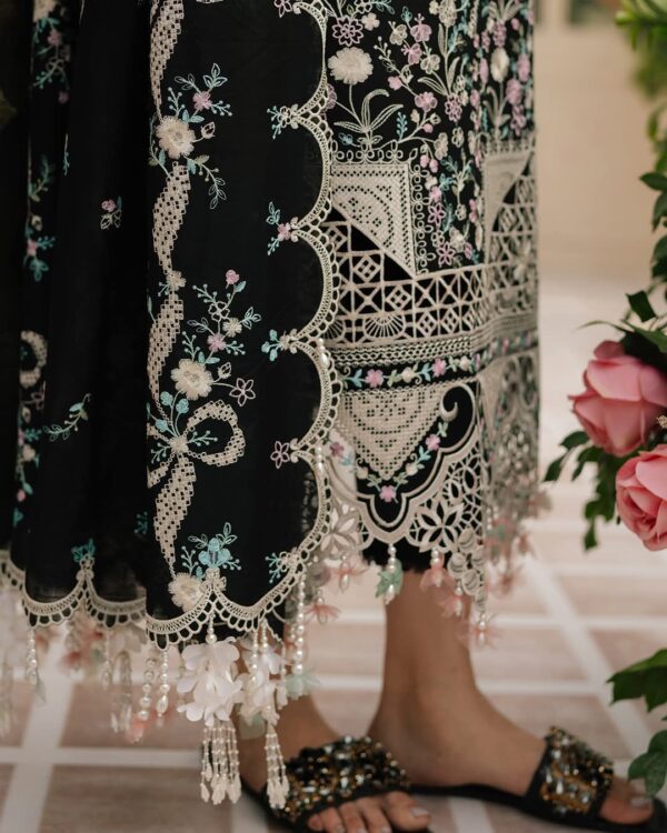 Midnight Elegance – Heavy Embroidered Lawn suit with Cutwork Chiffon Dupatta