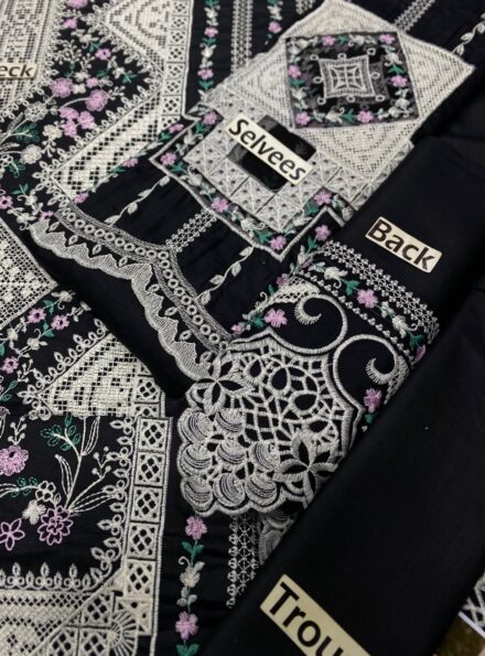 Midnight Elegance – Heavy Embroidered Lawn 3-Piece with Cutwork Chiffon Dupatta