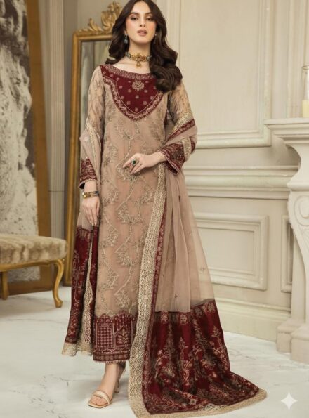 Celestial Spark – Sequins Embroidered Chiffon 3-Piece with Malai Trouser