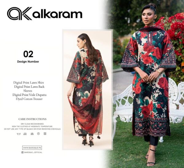 Premium Printed Lawn Suit 3 Piece – Pure Lawn Shirt, Trouser & Voile Dupatta