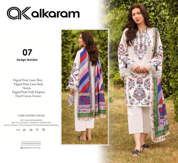 Premium Printed Lawn Suit 3 Piece – Pure Lawn Shirt, Trouser & Voile Dupatta