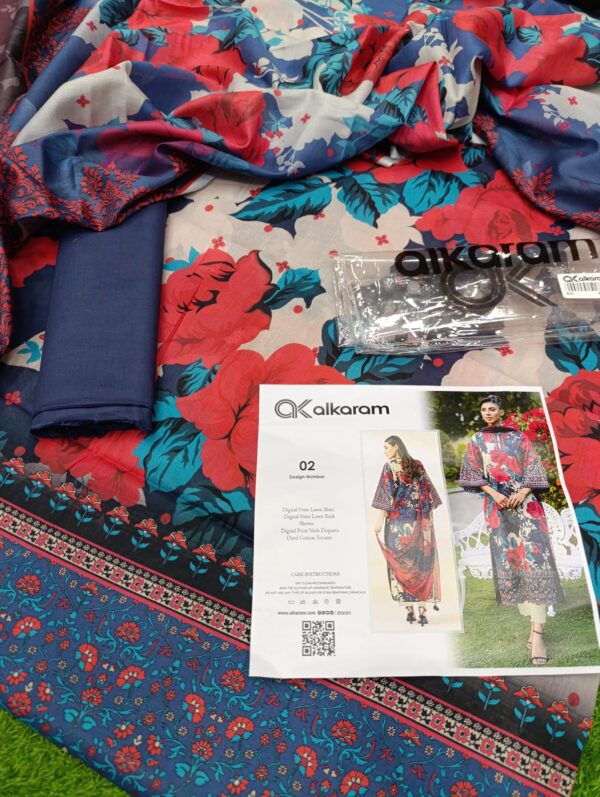 Premium Printed Lawn Suit 3 Piece – Pure Lawn Shirt, Trouser & Voile Dupatta