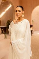 Afsafa White Embroidered Semi Pure Chiffon 3 Piece Suit