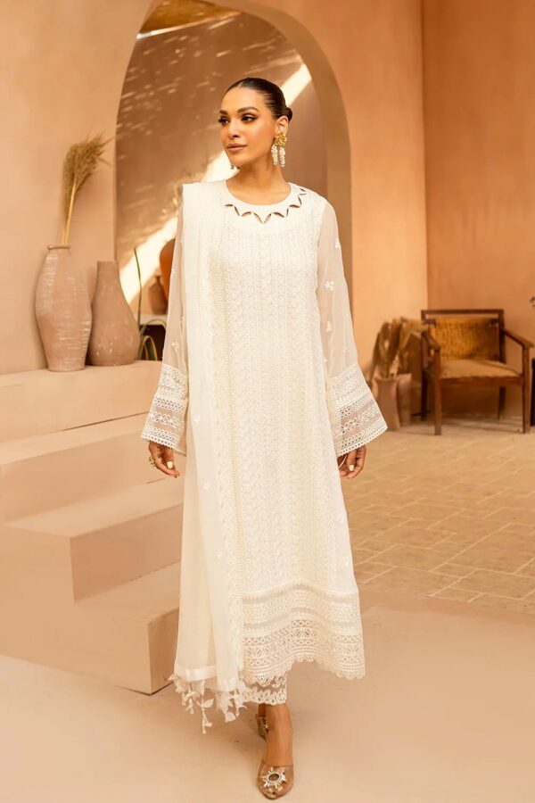Afsafa White Embroidered Semi Pure Chiffon 3 Piece Suit