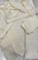 Afsafa White Embroidered Semi Pure Chiffon 3 Piece Suit