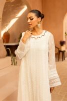 Afsafa White Embroidered Semi Pure Chiffon 3 Piece Suit