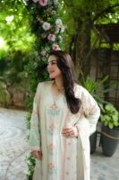 Afsafa Mint Green & Ivory Embroidered Women's Suit