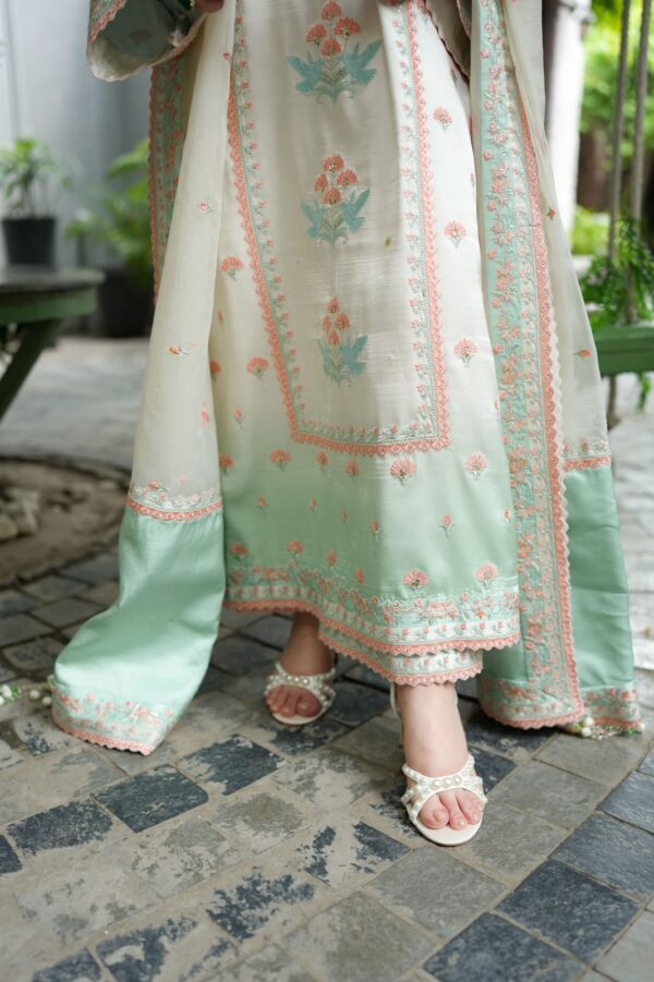Afsafa Mint Green & Ivory Embroidered Women's Suit