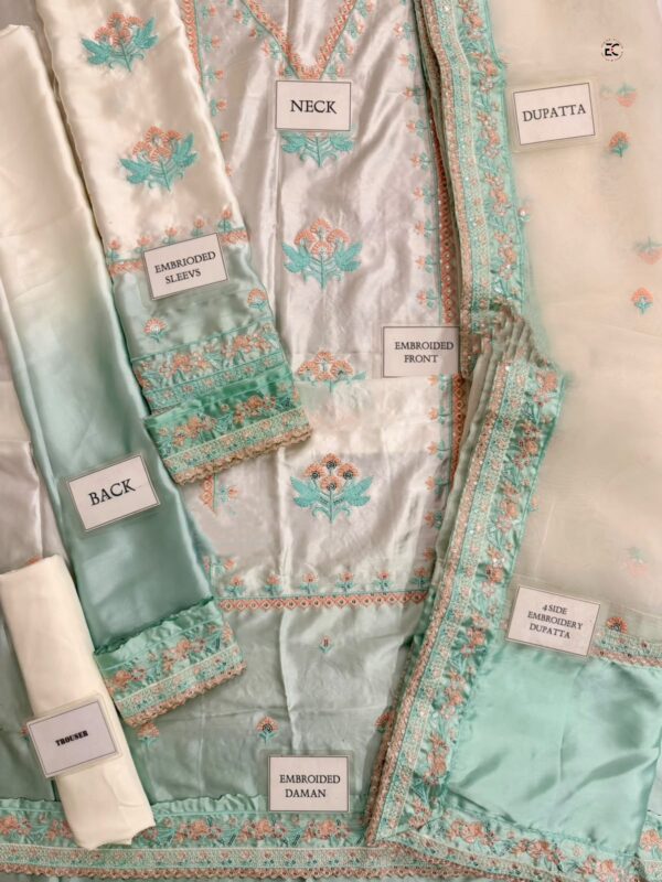 Afsafa Mint Green & Ivory Embroidered Women's Suit