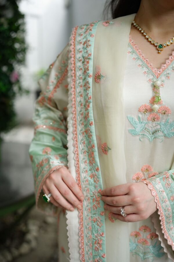 Afsafa Mint Green & Ivory Embroidered Women's Suit