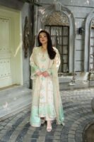 Afsafa Mint Green & Ivory Embroidered Women's Suit