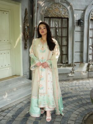 Afsafa Mint Green & Ivory Embroidered Women's Suit