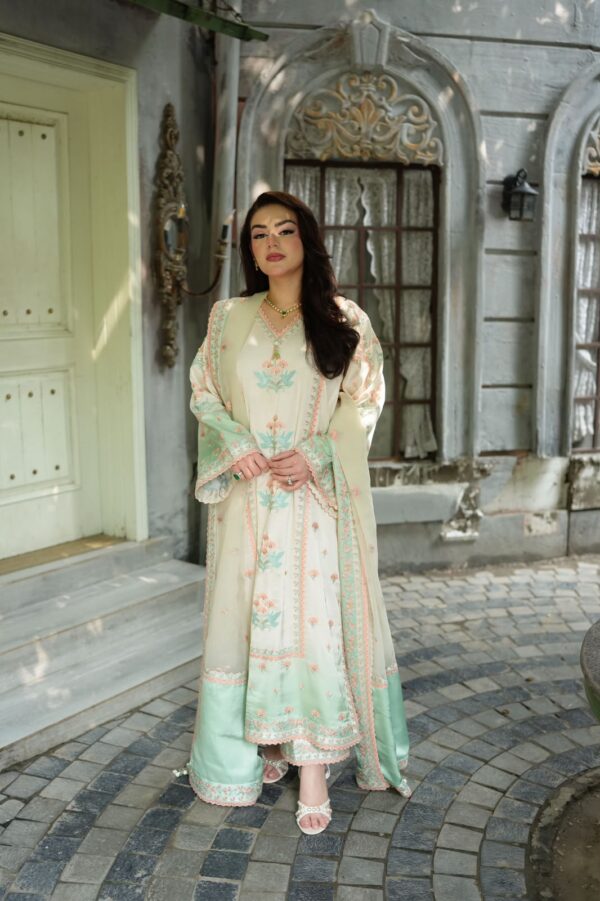 Afsafa Mint Green & Ivory Embroidered Women's Suit