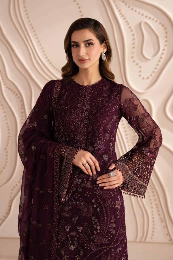 Afsafa Royal Burgundy Elegance – Embroidered Chiffon 3 Piece Suit