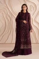 Afsafa Royal Burgundy Elegance – Embroidered Chiffon 3 Piece Suit