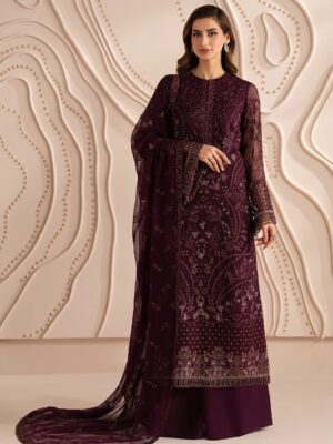 Afsafa Royal Burgundy Elegance – Embroidered Chiffon 3 Piece Suit
