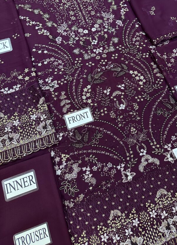 Afsafa Royal Burgundy Elegance – Embroidered Chiffon 3 Piece Suit