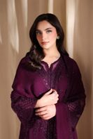 Afsafa Plum Heavy Embroidered Chiffon 3 Piece Suit