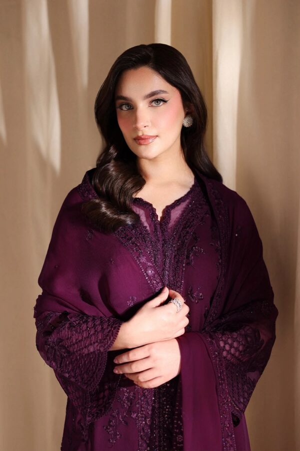 Afsafa Plum Heavy Embroidered Chiffon 3 Piece Suit