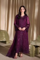Afsafa Plum Heavy Embroidered Chiffon 3 Piece Suit