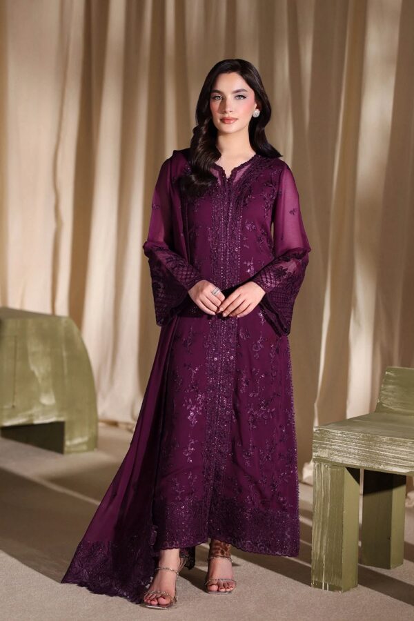 Afsafa Plum Heavy Embroidered Chiffon 3 Piece Suit