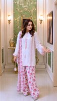 Afsafa White Floral Printed Silk 3 Piece Suit