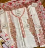 Afsafa White Floral Printed Silk 3 Piece Suit