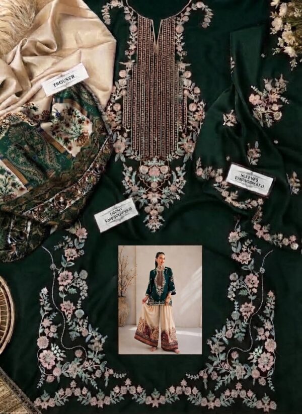 Afsafa Emerald Green Embroidered Silk 2 Piece Suit