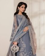 Afsafa Grey Blue Sequin Embroidered Organza Dupatta Suit