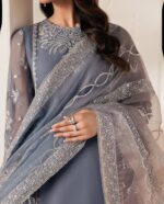 Afsafa Grey Blue Sequin Embroidered Organza Dupatta Suit