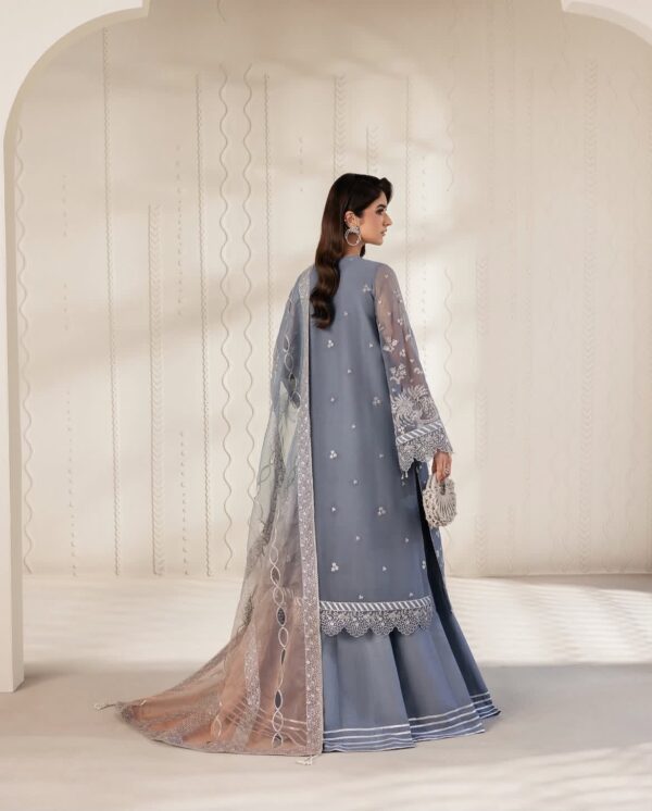 Afsafa Grey Blue Sequin Embroidered Organza Dupatta Suit