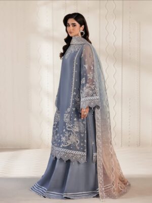 Afsafa Grey Blue Sequin Embroidered Organza Dupatta Suit