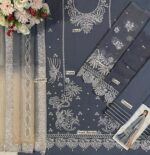 Afsafa Grey Blue Sequin Embroidered Organza Dupatta Suit