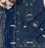Afsafa Navy Blue Embroidered Shamoz Silk 3 Piece Suit