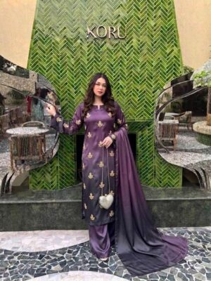 Afsafa Charmoush Silk Embroidered 3 Piece Suit