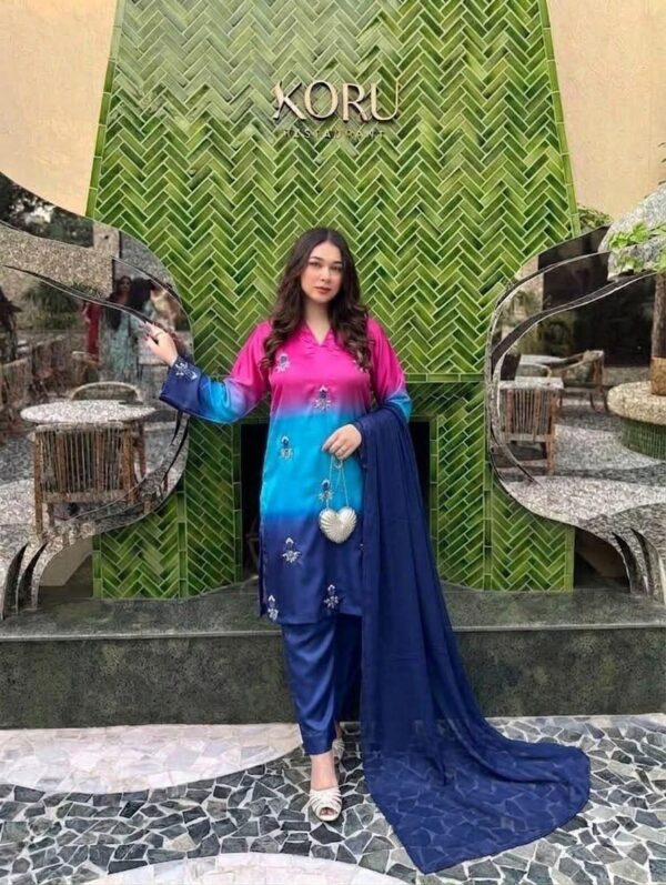 Afsafa Charmoush Silk Embroidered 3 Piece Suit