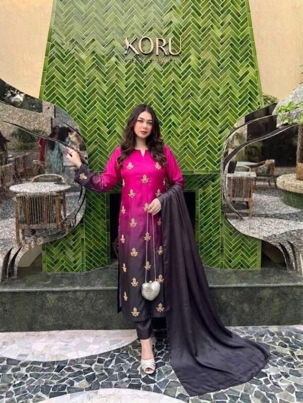 Afsafa Charmoush Silk Embroidered 3 Piece Suit